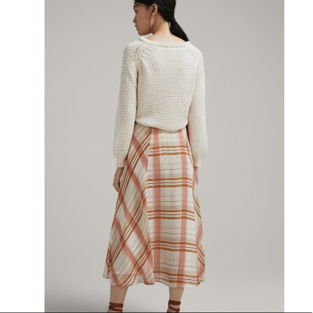 Massimo Dutti Check print midi skirt in Raspberry - Picture 3 of 16